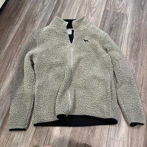 PINK Sherpa zip up in army green
